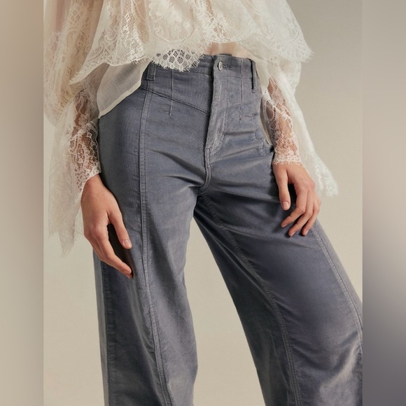 NWT We The Free People Libre Wide Leg Cord Jeans Light Gray Mockingbird Size 33 - Picture 3 of 10